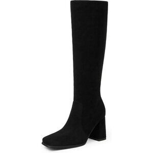 Women's Black Modatope Knee Toe Side Zipper High Heel Square Long boots